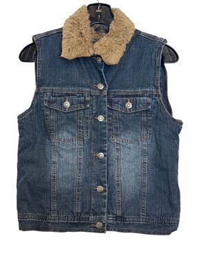 Vintage Cripple Creek Denim Vest With Faux Fur Collar Medium